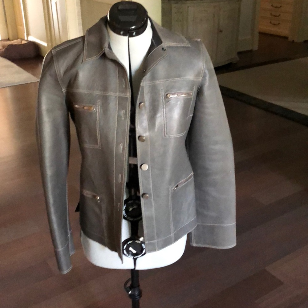 Rozae Nichols Gray Leather Jacket Size S